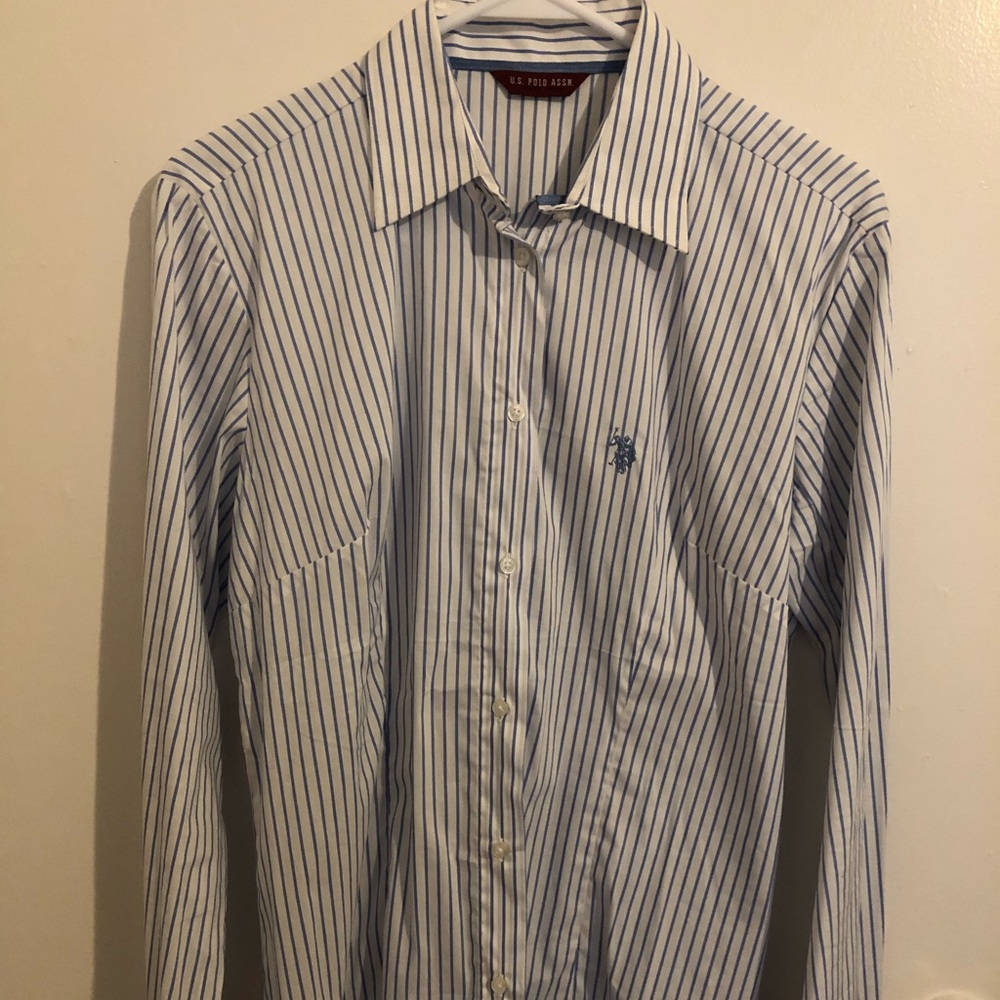 U.S POLO ASSN White/Blue Cotton Button Down Shirt